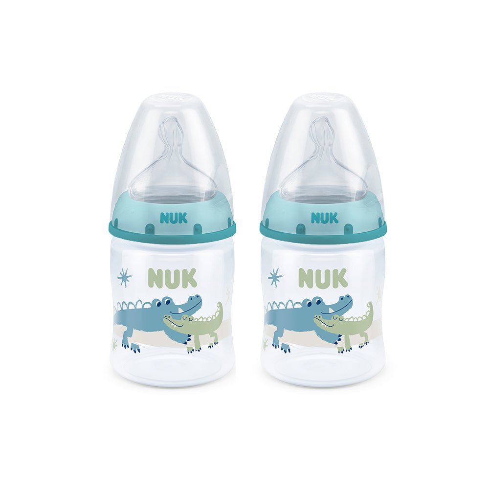 NUK First Choice Temperature Control Bottle with Silicone Teat 150ml- Crocodile 2 Pack - ShopBaby