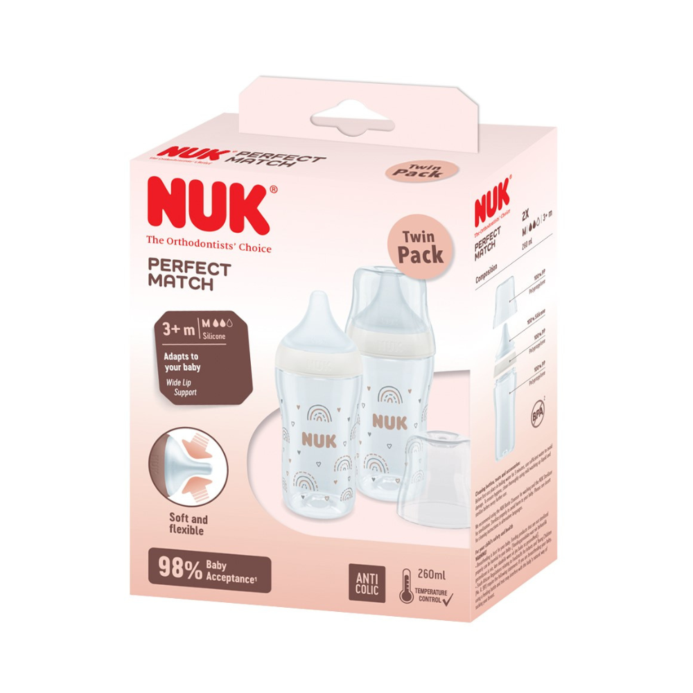 NUK Perfect Match Set - 260ml Twin Pack Beige/Rainbow
