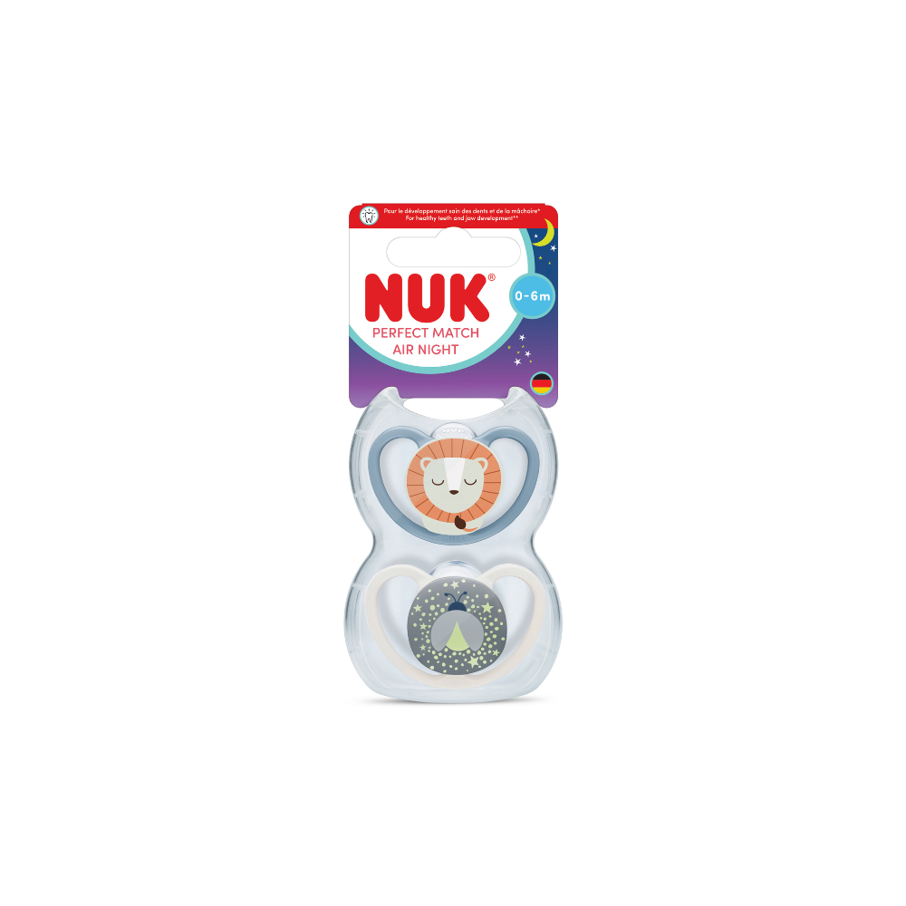 NUK Perfect Match Air Night Silicone Soother 2 Pack - Lion/Firefly