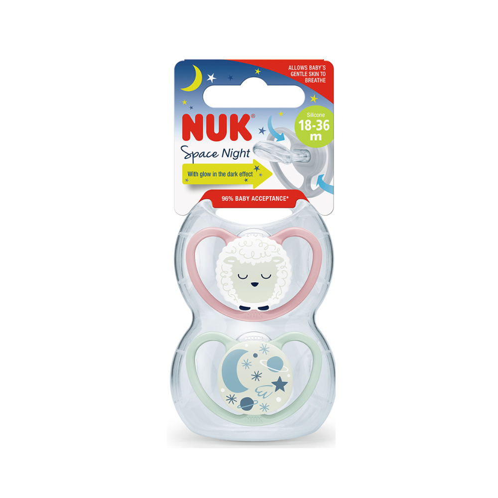 NUK Glow in the Dark Silicone Soother 2 Pack - Sheep