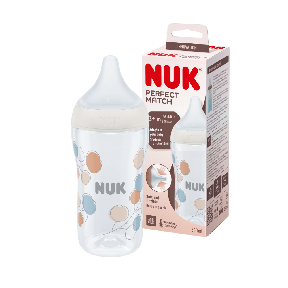 NUK Perfect Match Bottle with Soft and Flexible Silicone Teat 260ml - Cotton