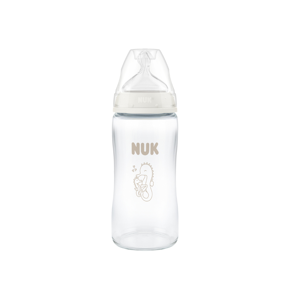 NUK First Choice + 240ml Glass Bottle Silicone Teat - Seahorse