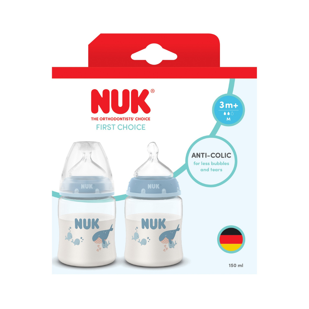 NUK Temperature Control Bottle with Silicone Teat 150ml 2 Pack - Whale