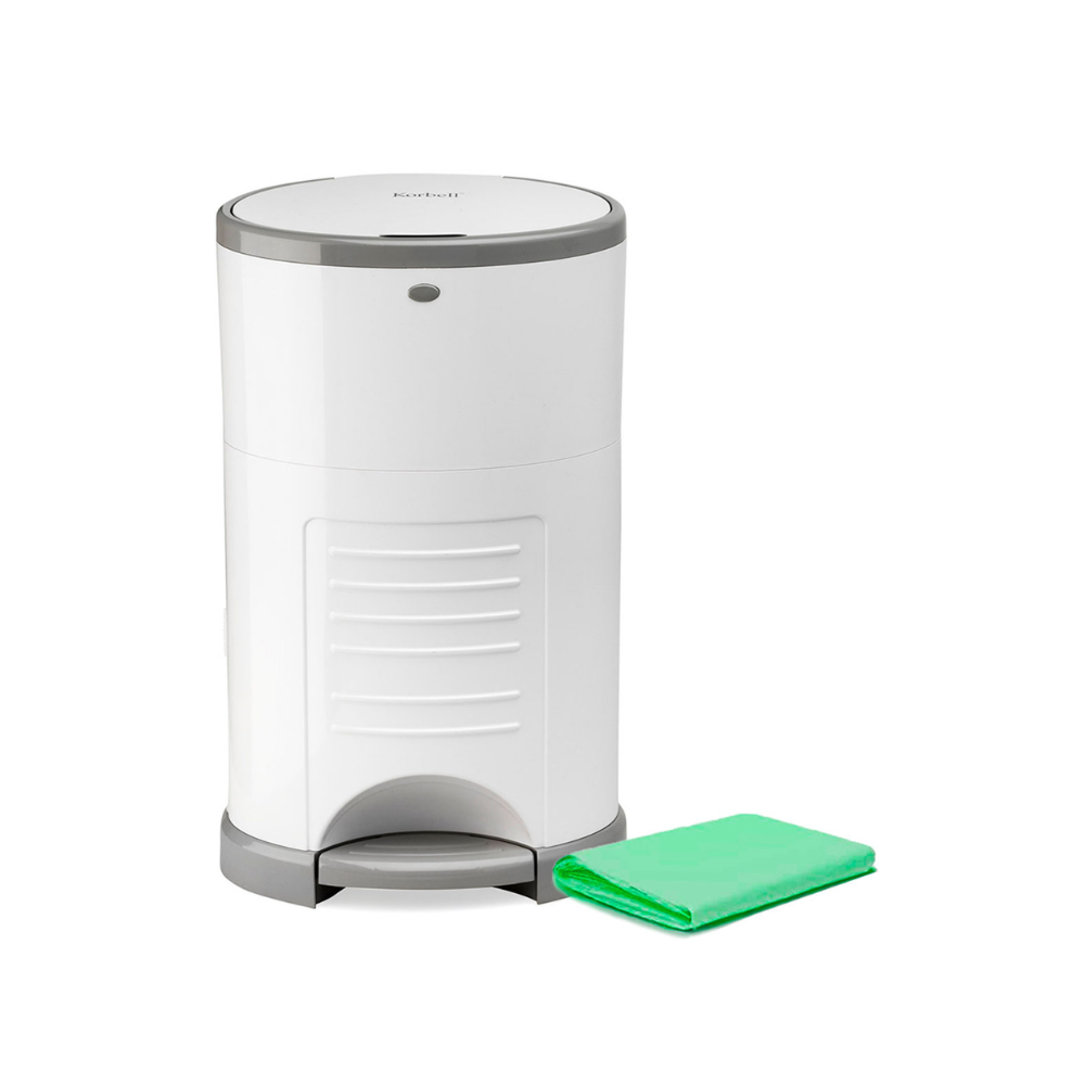 NEW Korbell Plus Hands-free Nappy Bin 26L Bundle (with free liner) - White