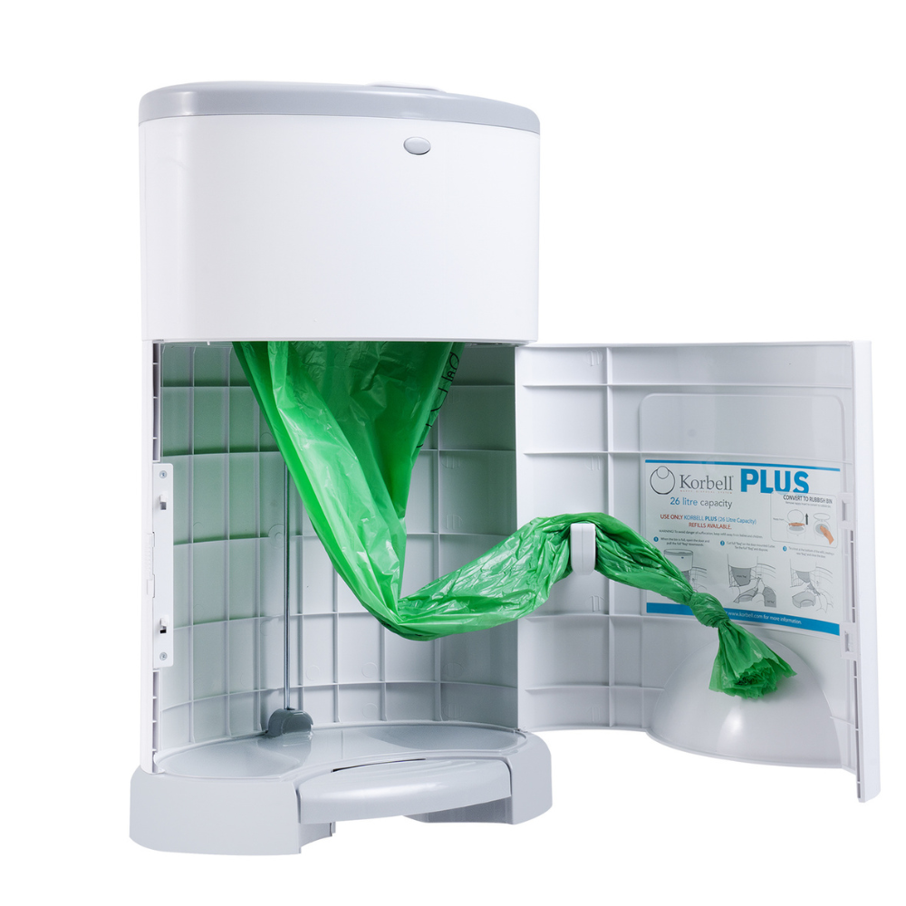 NEW Korbell Plus Hands-free Nappy Bin 26L Bundle (with free liner) - White