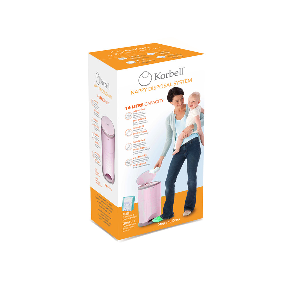 Korbell Classic 16 Litre Nappy Bin Bundle (with free liner) - Pink