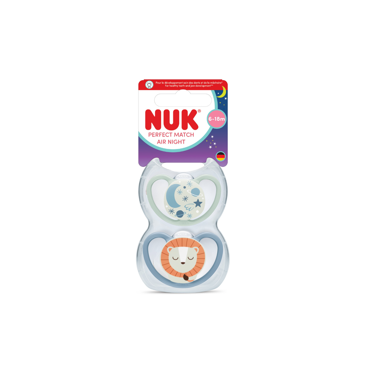 NUK Glow in the Dark Space Silicone Soother 2 Pack - Lion