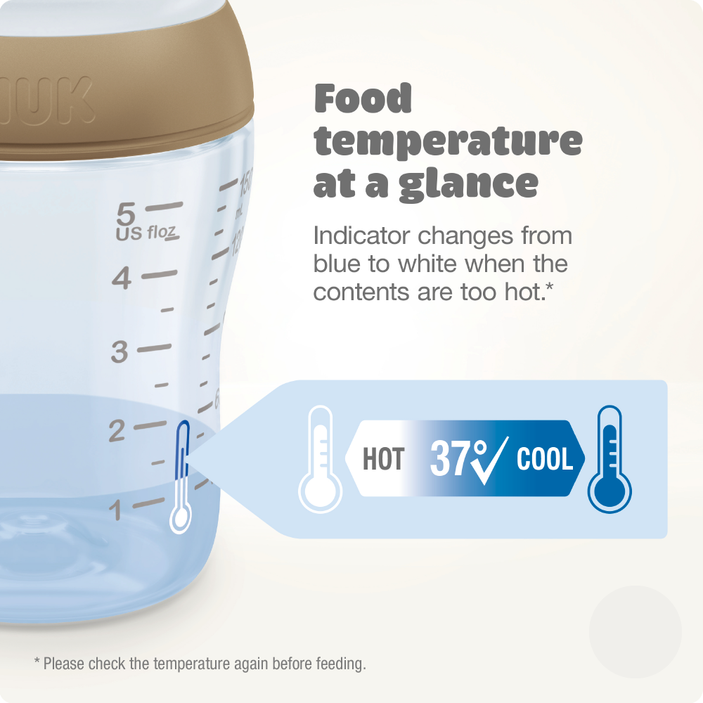 Bottle with temperature indicator showing food temperature at a glance.