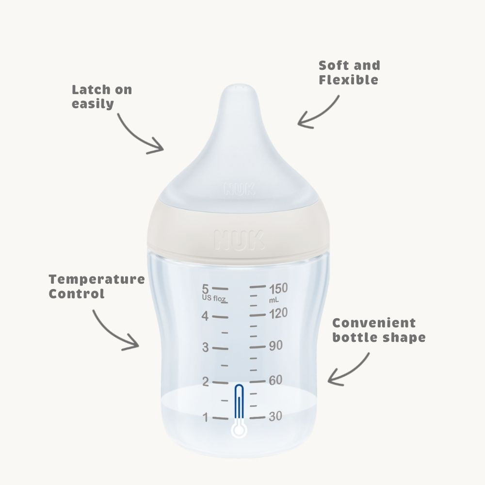Baby bottle with features highlighted on a white background