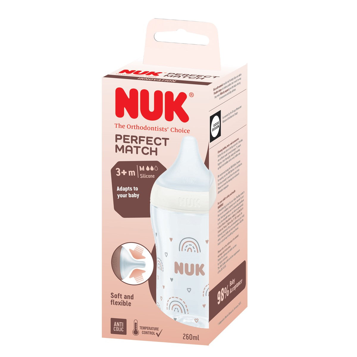 NUK Perfect Match Bottle with Soft and Flexible Silicone Teat 260ml - Rainbow