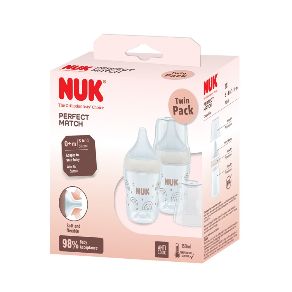 NUK Perfect Match Newborn Set - 150ml Twin Pack Beige/Rainbow