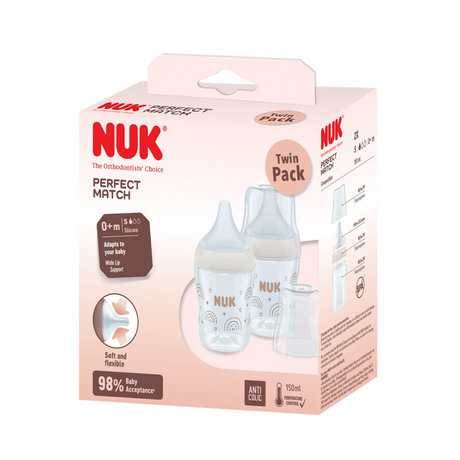 NUK Perfect Match Newborn Set - 150ml Twin Pack Beige/Rainbow