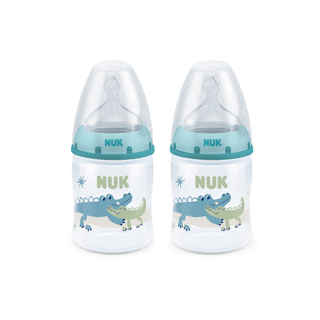 NUK First Choice Temperature Control Bottle with Silicone Teat 150ml- Crocodile 2 Pack - ShopBaby