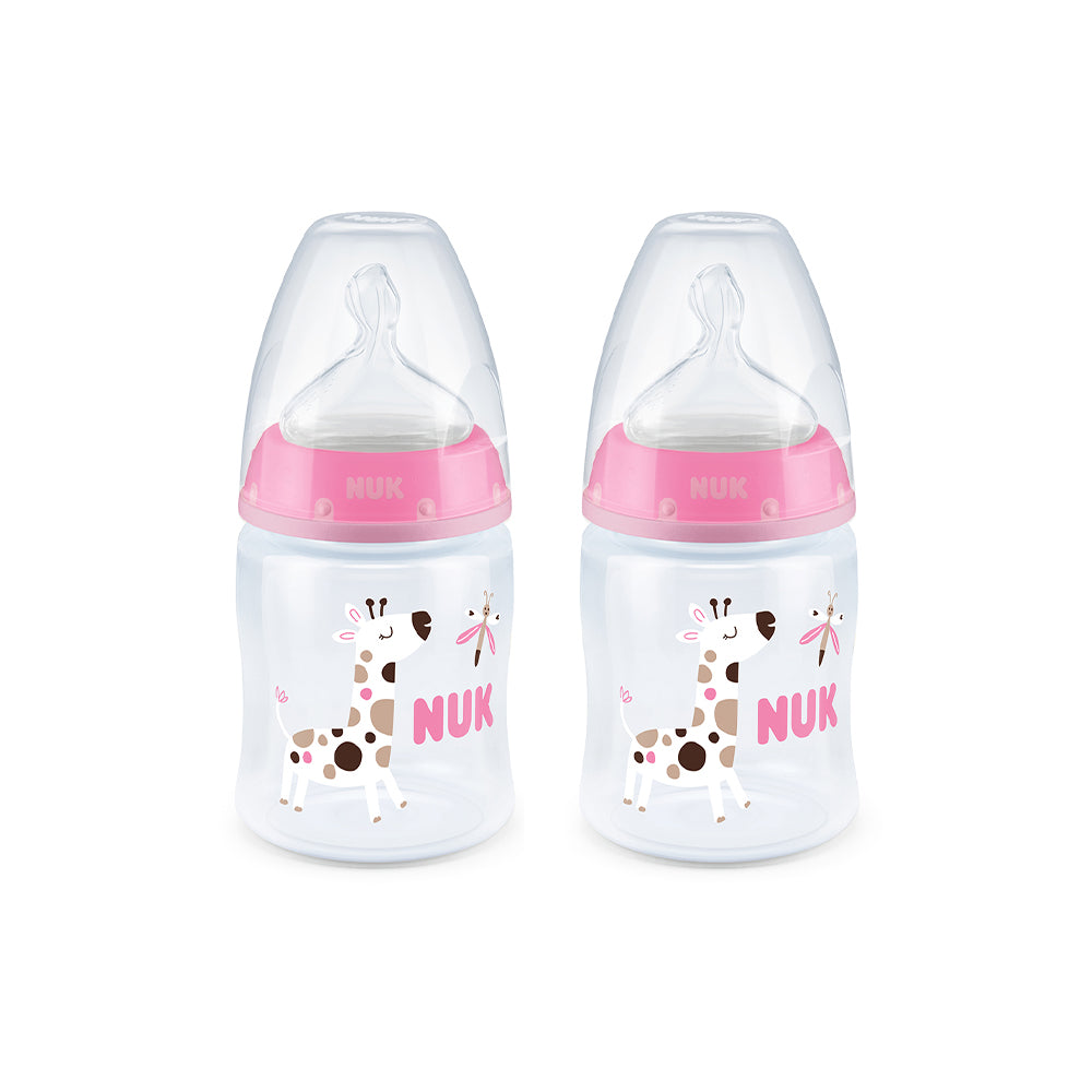 NUK First Choice Temperature Control Bottle with Silicone Teat 150ml 2 Pack- Giraffe - ShopBaby