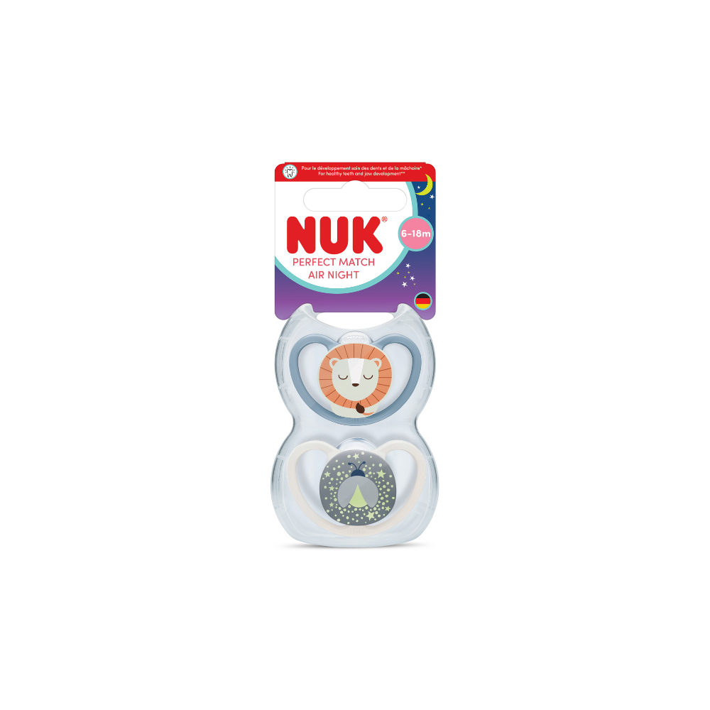NUK Perfect Match Air Night Silicone Soother 2 Pack - Lion/Firefly