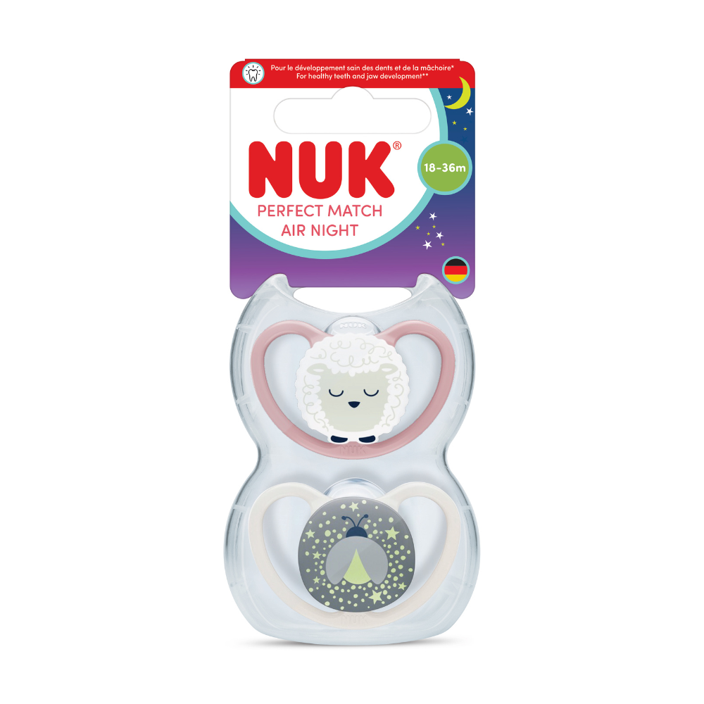 NUK Perfect Match Air Night Silicone Soother 2 Pack - Sheep/Firefly