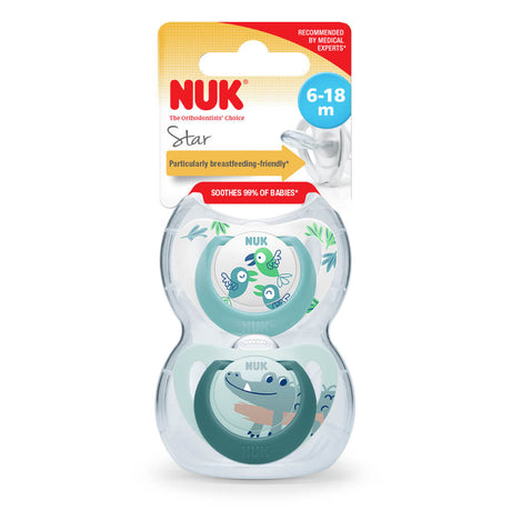 NUK Star Silicone Soother 2 Pack - Birds/Crocodile