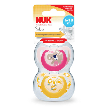 NUK Star Silicone Soother 2 Pack - Sunflower/Koala