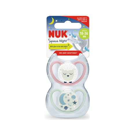NUK Glow in the Dark Silicone Soother 2 Pack - Sheep