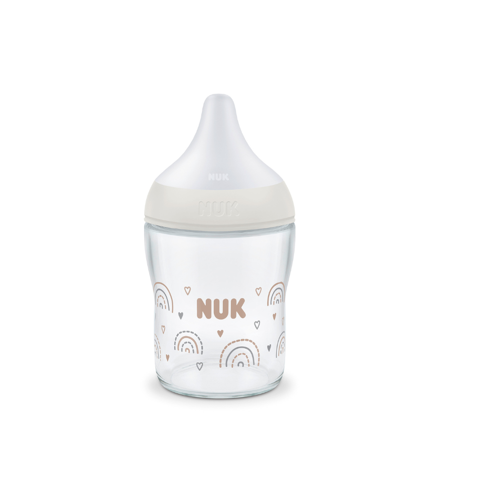 NUK Perfect Match Glass Bottle with Soft and Flexible Silicone Teat 120ml - Rainbow