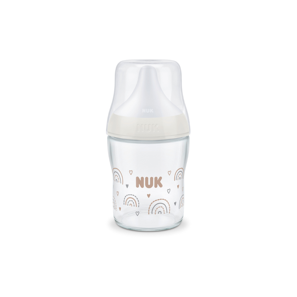 NUK Perfect Match Glass Bottle with Soft and Flexible Silicone Teat 120ml - Rainbow