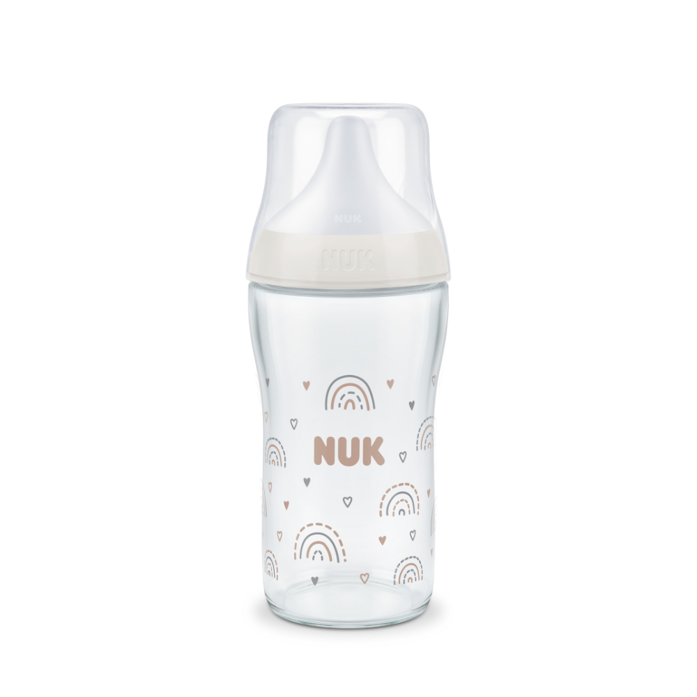 NUK Perfect Match Glass Bottle with Soft and Flexible Silicone Teat 230ml - Rainbow