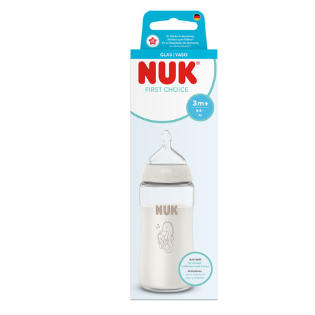 NUK First Choice + 240ml Glass Bottle Silicone Teat  - Seahorse