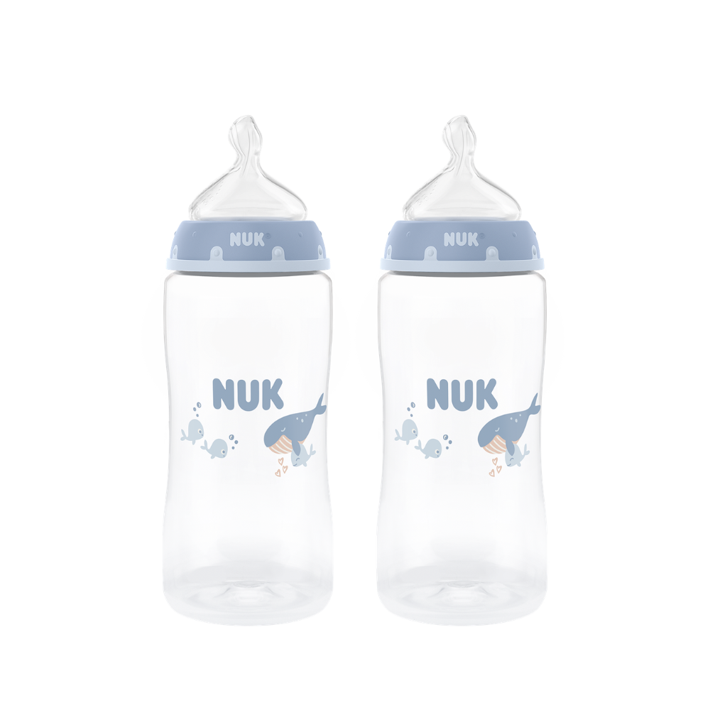 NUK Temperature Control Bottle with Silicone Teat 300ml 2 Pack - Whale