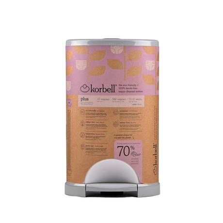 NEW Korbell Plus Hands-free Nappy Bin 26L Bundle (with free liner) - White