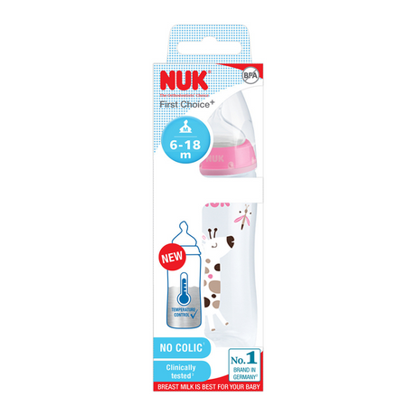 NUK Temperature Control Bottle with Silicone Teat 300ml - Giraffe