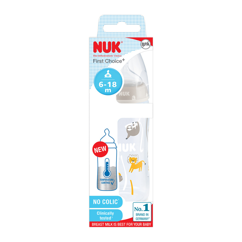 NUK Temperature Control Bottle with Silicone Teat 300ml - Safari