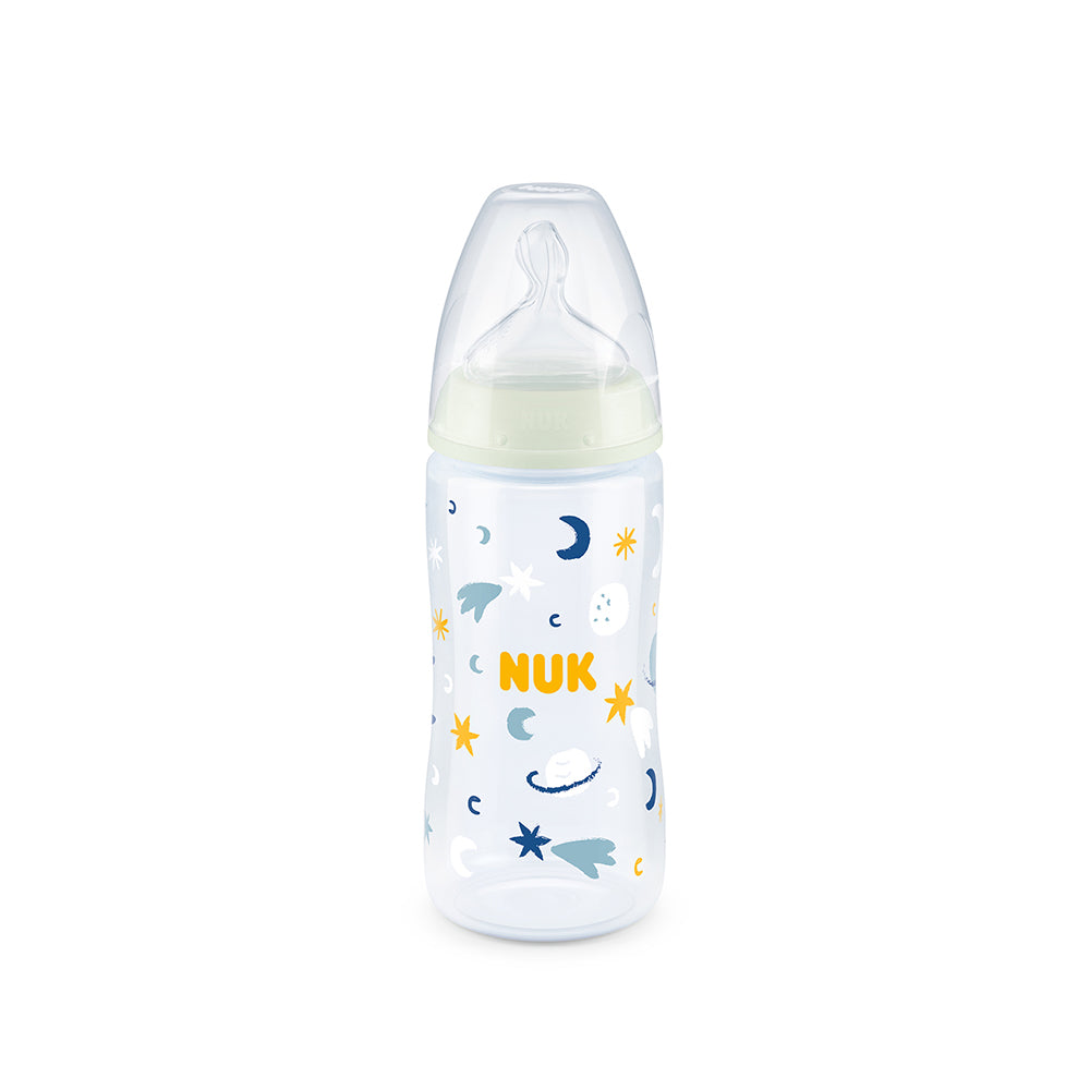 NUK First Choice Glow in The Dark Temperature Control Bottle 300ml - Galaxy - ShopBaby