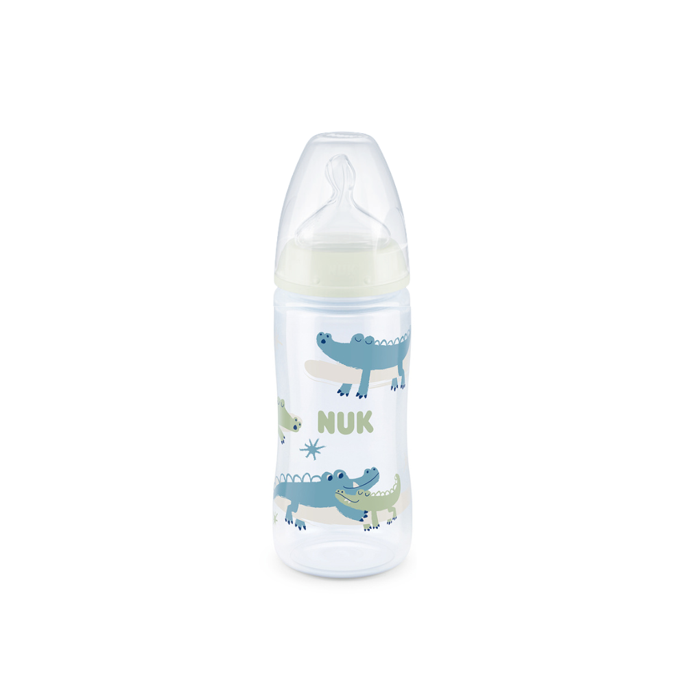 NUK First Choice Glow in The Dark Temperature Control Bottle 300ml- Crocodile