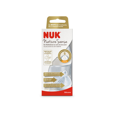 NUK Temperature Control Nature Sense 150ml Bottle with Silicone Teat Small Hole Teat - Bubbles