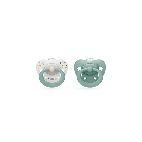 NUK Signature Silicone Soother 2 Pack- Green/Stars - ShopBaby
