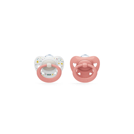 NUK Signature Silicone Soother 2 Pack- Pink/Stars - ShopBaby