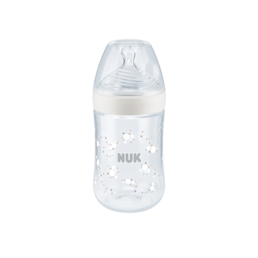 NUK Temperature Control Nature Sense Bottle with Silicone Teat 260ml Medium Hole - Bubbles - Shopbaby