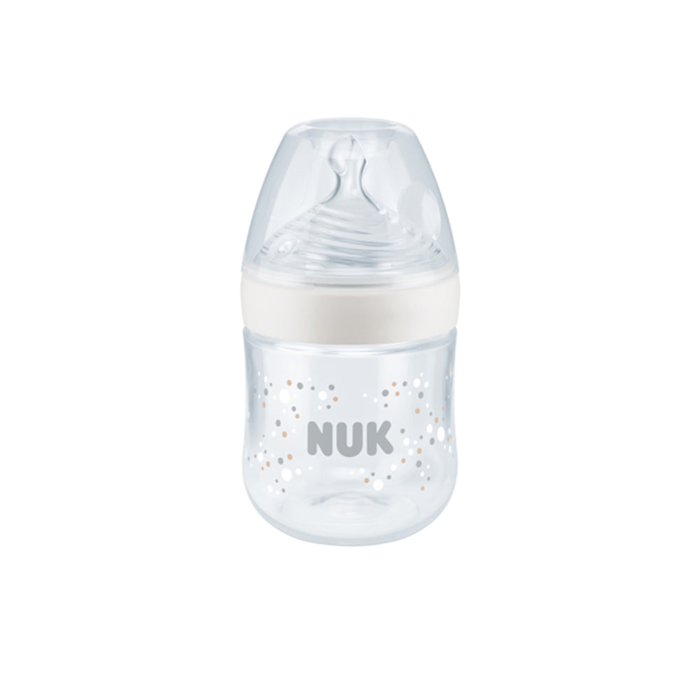 NUK Nature Sense Temperature Control 150ml Bottle with Silicone Teat Small Hole Teat - Bubbles - ShopBaby