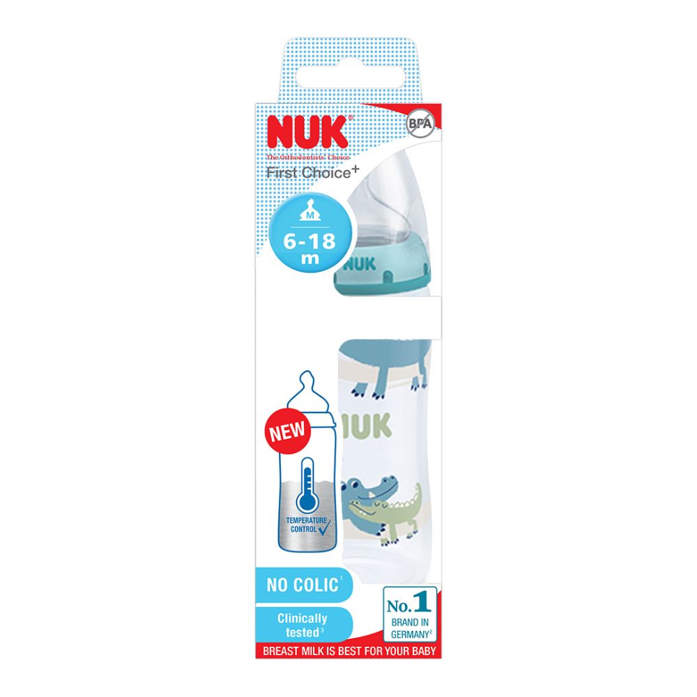 NUK Temperature Control Bottle with Silicone Teat 300ml - Crocodile