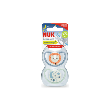 NUK Glow in the Dark Space Silicone Soother 2 Pack - Lion