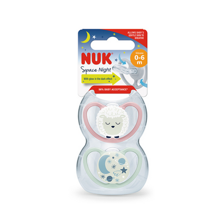 NUK Glow in the Dark Silicone Soother 2 Pack - Sheep