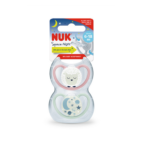 NUK Glow in the Dark Silicone Soother 2 Pack - Sheep