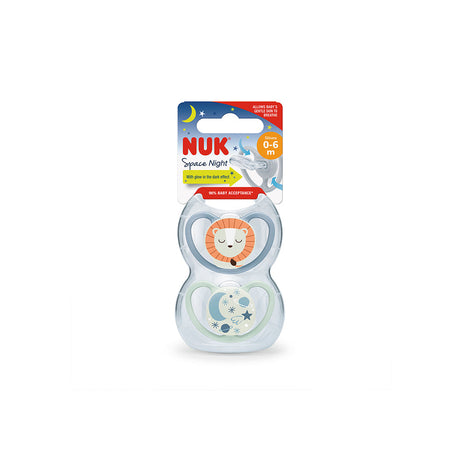 NUK Glow in the Dark Space Silicone Soother 2 Pack - Lion