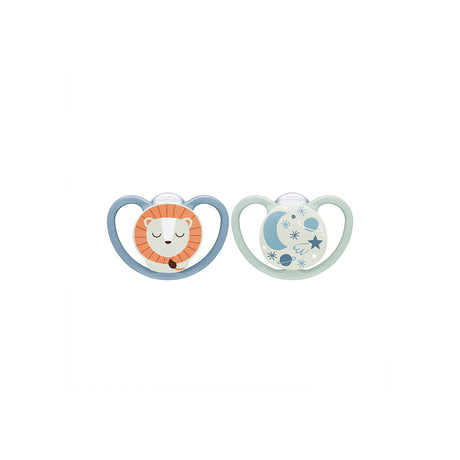 NUK Glow in the Dark Space Night Silicone Soother 2 Pack- Lion - ShopBaby
