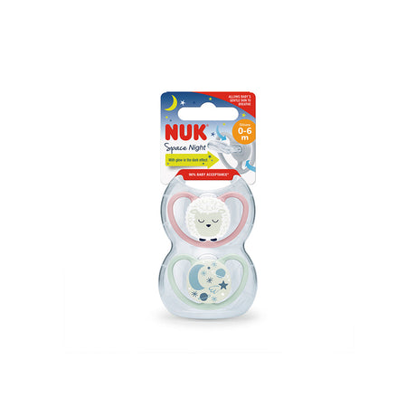 NUK Glow in the Dark Silicone Soother 2 Pack - Sheep