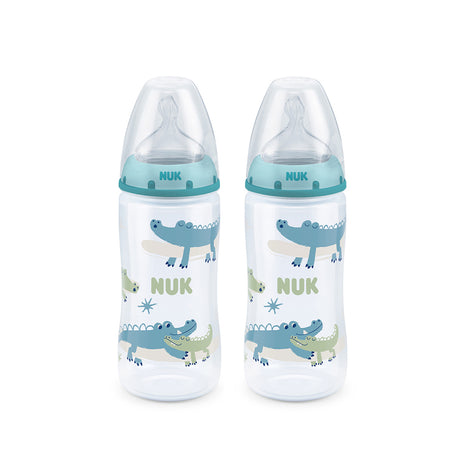 NUK Temperature Control Bottle with Silicone Teat 300ml 2 Pack- Crocodile - ShopBaby