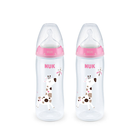 NUK First Choice Temperature Control Bottle with Silicone Teat 300ml 2 Pack - Giraffe - ShopBaby