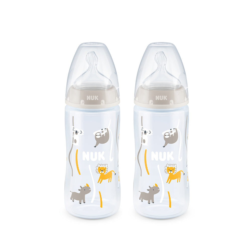 NUK Temperature Control Bottle with Silicone Teat 300ml 2 Pack- Safari - ShopBaby