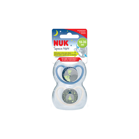 NUK Glow in the Dark Space Silicone Soother 2 Pack - Fox/Firefly
